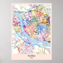 Fuzhou China City Karta Poster