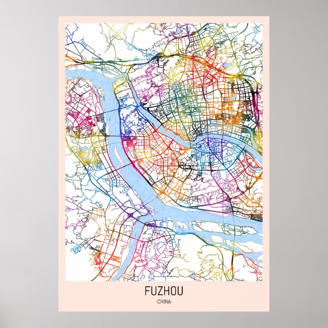 Fuzhou China City Karta Poster (Framsidan)