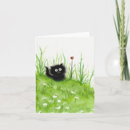 Fuzzy Black Cat by Bihrle Blank Card Kort