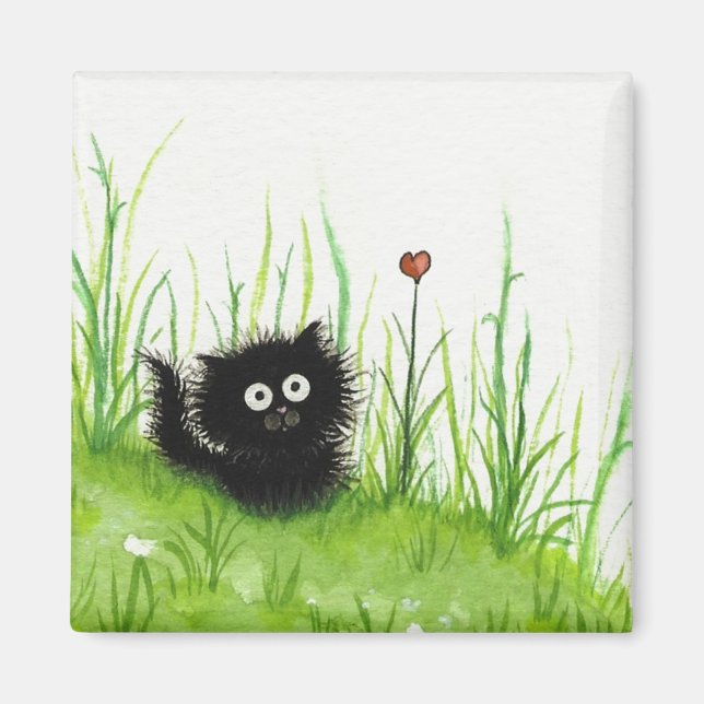 Fuzzy Black Cat Kärlek av BiHrLe Magnet (Framsidan)
