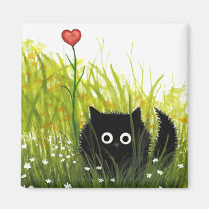 Fuzzy Black Cat One Kärlek Bihrle Magnet