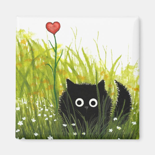 Fuzzy Black Cat One Kärlek Bihrle Magnet (Framsidan)
