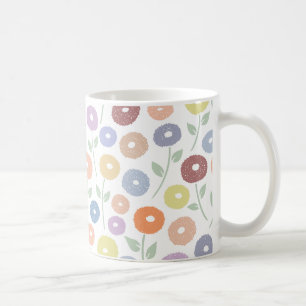 Fuzzy blommönster pasteller på vit kaffemugg