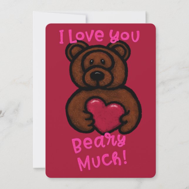 Fuzzy Brown Bear Valentine Julkort (Framsida)