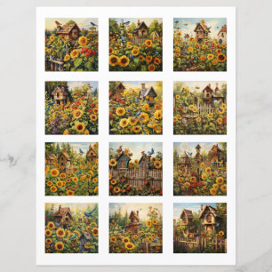 Fuzzy cut Sunblommor and Bird Houses Garden 1