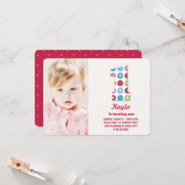 Fuzzy Daisy Färg Dots 1:a födelsedag Party Photo Inbjudningar