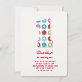 Fuzzy Daisy Färg Dots 1:a födelsedag Party Photo Inbjudningar