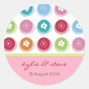 Fuzzy Dots & Cute Daisys Summer Bröllop Sticker Runt Klistermärke