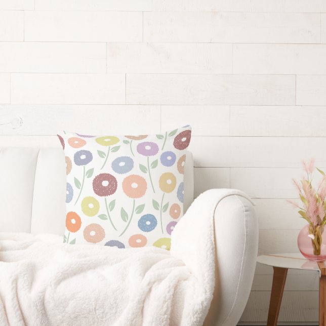 Fuzzy Flower Lg Pattern Pastels on White Kudde (Soffa)