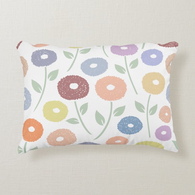 Fuzzy Flower Lg Pattern Pastels on White Prydnadskudde (Framsidan)