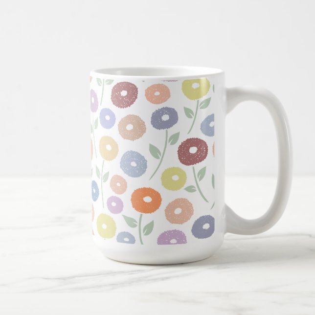 Fuzzy Flower Pattern Pastels on White Kaffemugg (Höger)