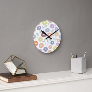 Fuzzy Flower Stort Mönster Pasteller Rund Klocka