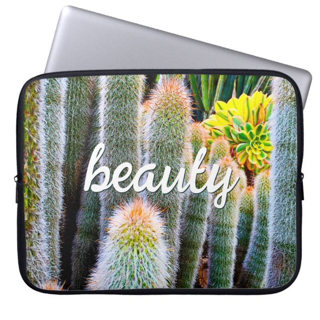 Fuzzy Grönt Cacti Succulent Photo Beauty Script Laptop Sleeve (Framsidan)