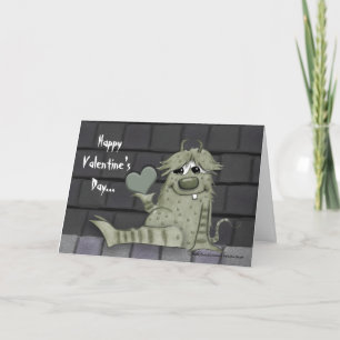 Fuzzy Grönt Monster med hjärta Helgkort