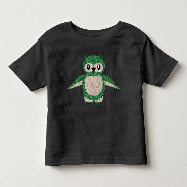 Fuzzy Grönt Uggla 2T 3T 4T 5T Boys Girls T Shirt (Framsida)