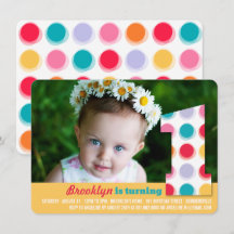 Fuzzy Modern Färg Dots 1:a födelsedagsfoto Party