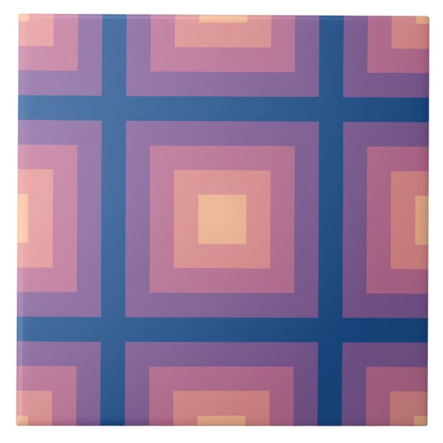 Fuzzy Peach Nautical Blue Square Mönster Kakelplatta (Framsidan)