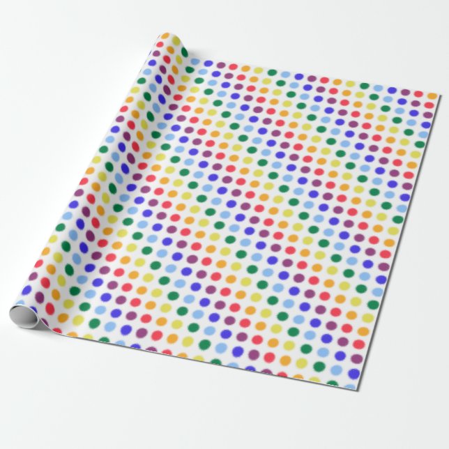 Fuzzy Rainbow Polka dots Party Presentpapper (Utrullad)