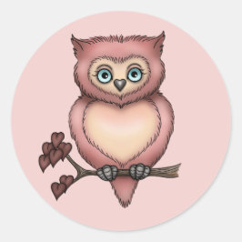 Fuzzy Rosa Uggla Kärlek Hearts Valentine Runt Klistermärke