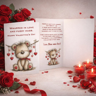Fuzzy Valentine Björn med Hängande Hjärtan Helgkort