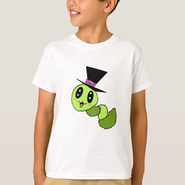 Fuzzy Worm med hatt barntröja T Shirt (Framsida)