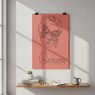 Fuzzy Wuzzy Serenity: Butterfly och Woman Line Art Poster