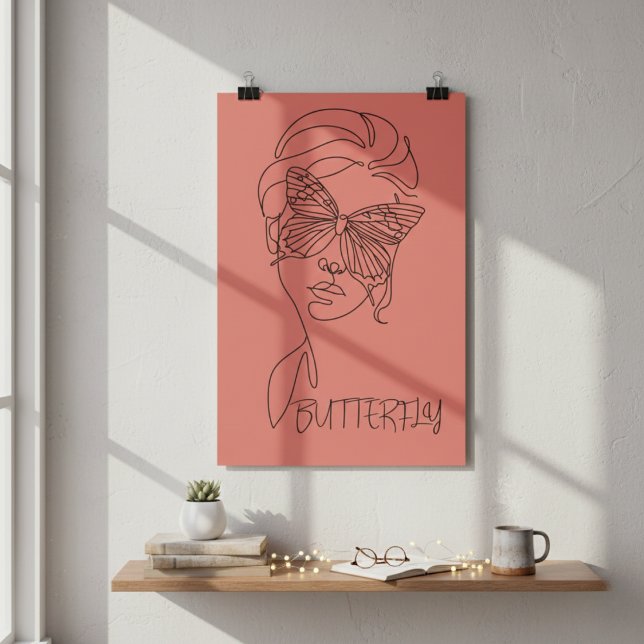 Fuzzy Wuzzy Serenity: Butterfly och Woman Line Art Poster (Fuzzy Wuzzy Serenity: Butterfly and Woman Line Art Poster)