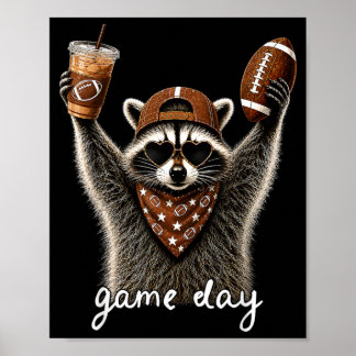 Fvibesl Tvättbjörn Med Iced Coffee Game Day Footba Poster