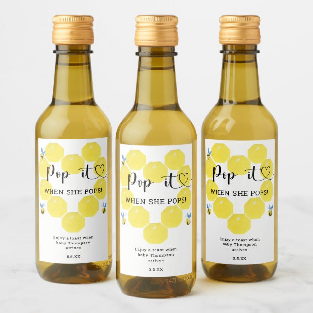 Fyll den när hon föder Bikupa Baby Shower Vinetikett (Flaskor)