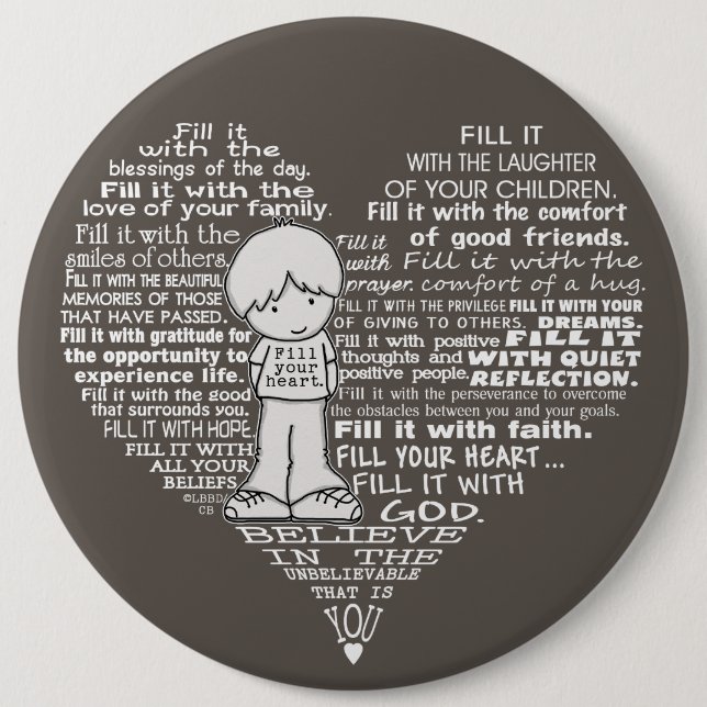 Fyll din hjärtvita Brev/Mörk brun Knapp (Framsida)