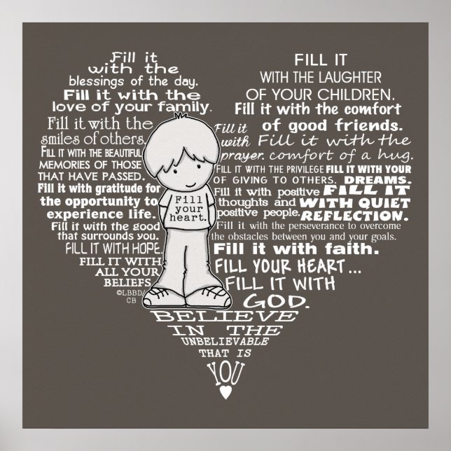 Fyll din hjärtvita Brev/Mörk brun Poster (Framsidan)