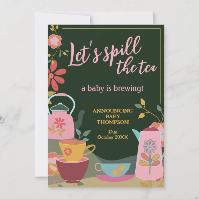 Fyll Graviden för bryggning i Tea Baby Inbjudningar (Framsida)