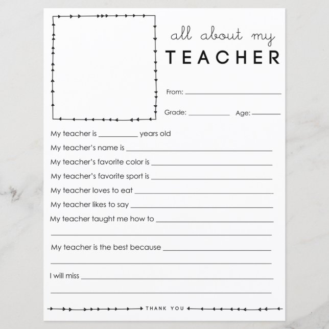 Fyll i allt om min lärare (Framsida)