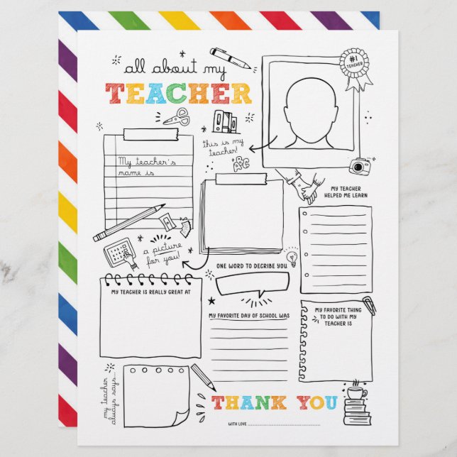 Fyll i allt om min lärare vid skolans slut. (Fram/baksida)