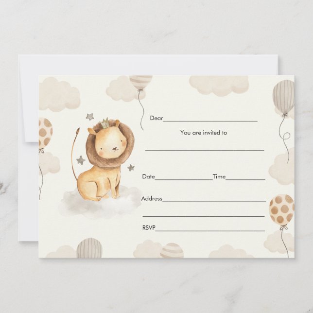 Fyll i blanktbjudandet till lejona födelsedagspojk inbjudningar (Framsida)