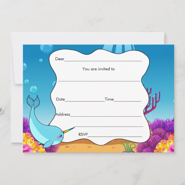 Fyll i blanktominbjuden narwahal under havet inbjudningar (Framsida)