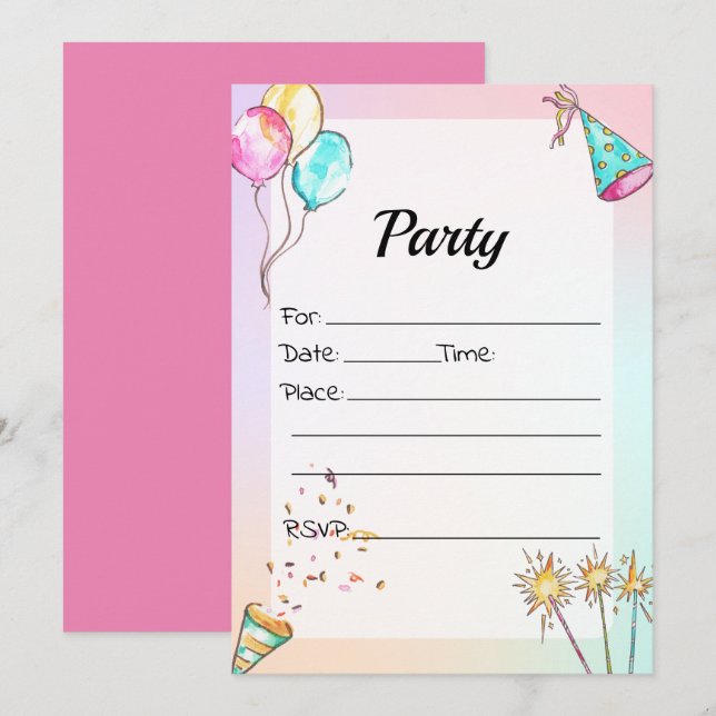 Fyll i inbjudan till tom födelsedag (Fram/baksida)