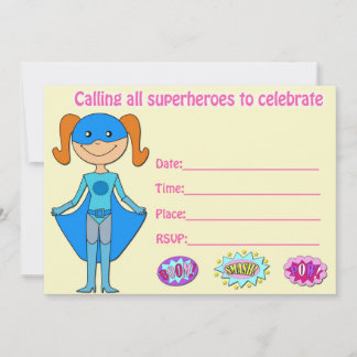 Fyll i tomt födelsedagsinbjudan för tjej superhjäl inbjudningar