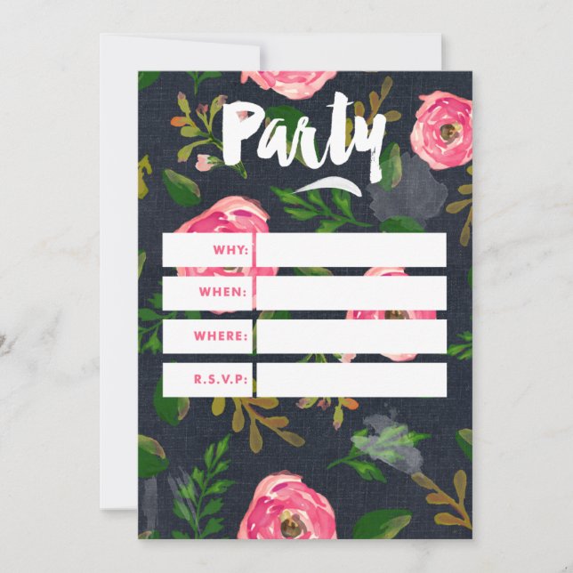 Fyll in inbjudankort - Denim Fleur Inbjudningar (Framsida)