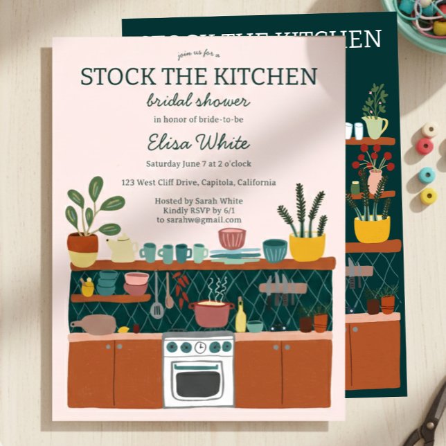 FYLL KÖKET Bröllopsdusch Söt ANPASSAD Inbjudningar (STOCK THE KITCHEN Bridal Shower Cute CUSTOM Invitation
)