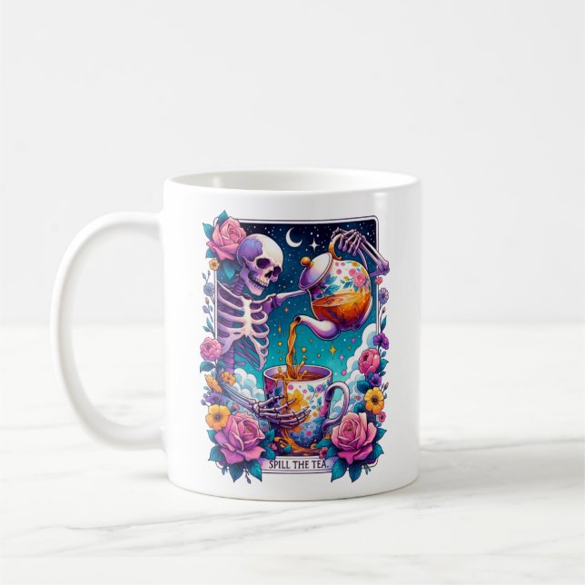 Fyll på tea Skeleton-Tarot-kortet Kaffemugg (Vänster)