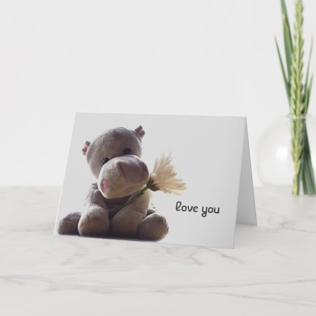 Fylld Hippo med blomsterhälsningskort Helgkort (Framsida)