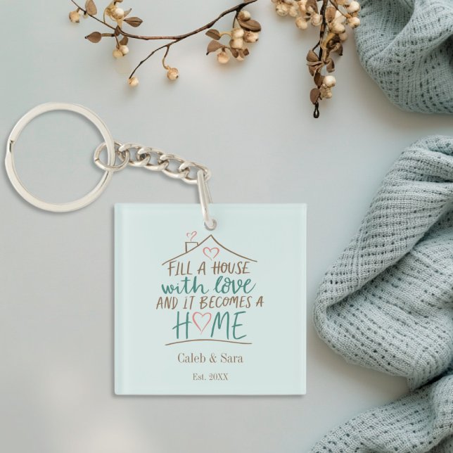 Fylld med Kärlek Anpassade Houseuppvärmning (Filled with Love Housewarming Personalized Keychain)