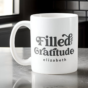 Fylld med Vintagen Gratitude Lägg till ditt namn Kaffemugg