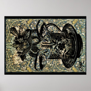 Fylld tekopp för vintage art nouveau poster