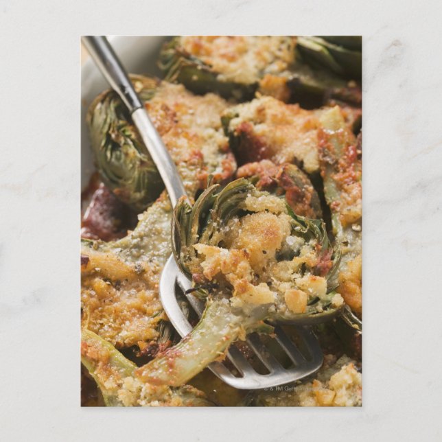 Fyllda kronärtskockor med gratingtopp vykort (Framsida)