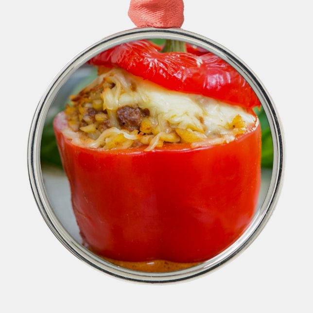 Fyllda paprikor med köttsås och ost julgransprydnad metall (Framsidan)