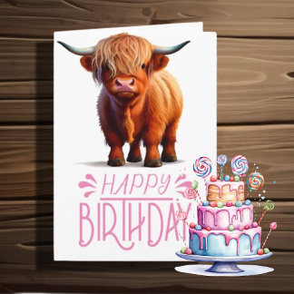 fyller år tjej Highland Cow Kort