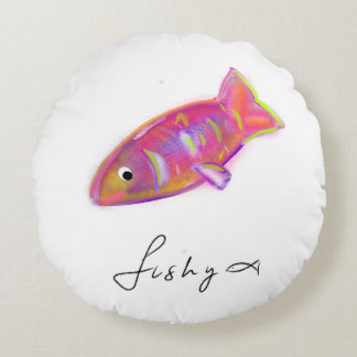 Fyllning med fiskutskrift rund kudde