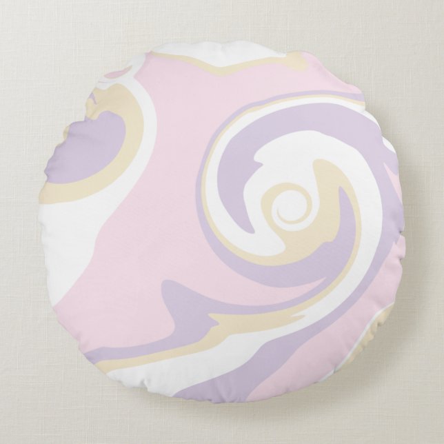 Fyllning - Pastellns Rosa, Gult och Lila Rund Kudde (Framsidan)